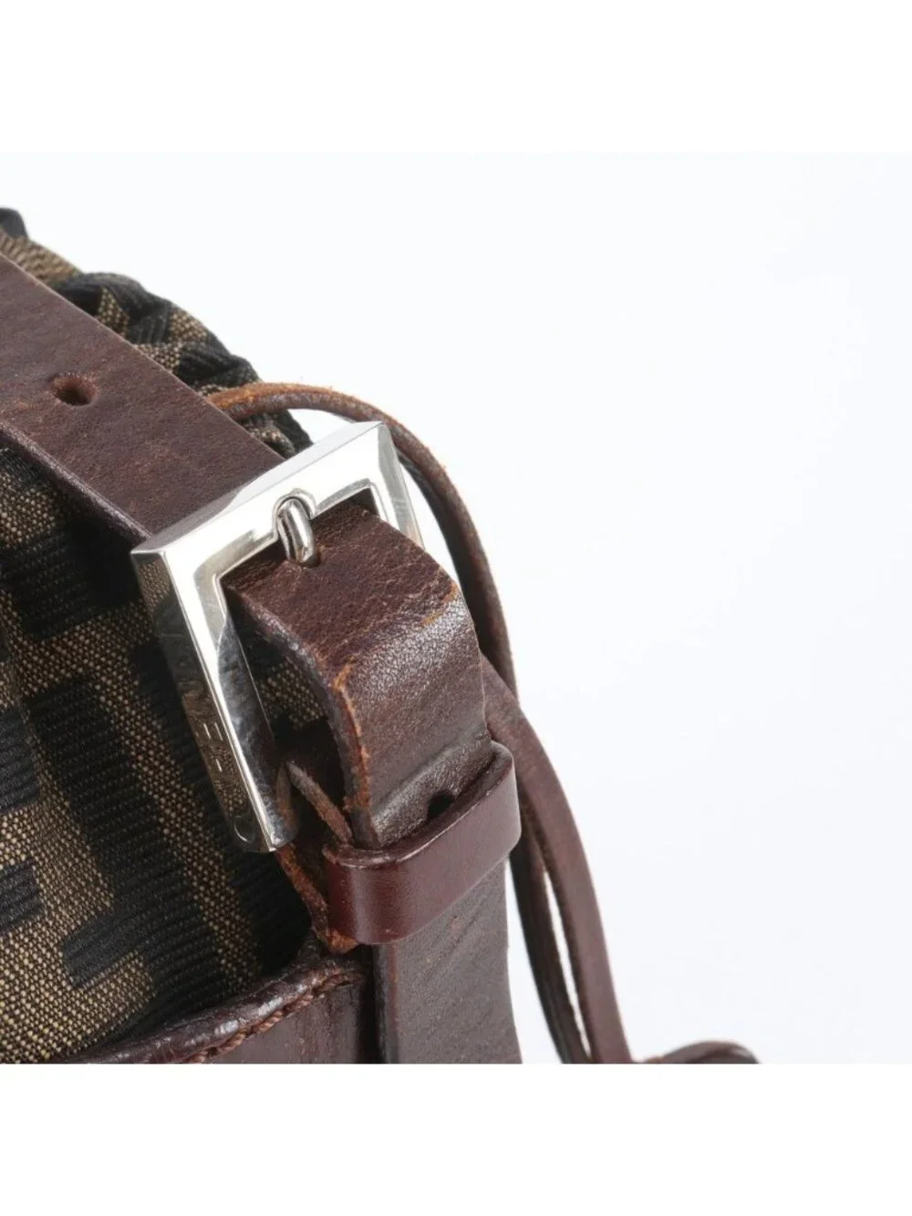 Fendi Zucca Leather Canvas Shoulder Bag Brown